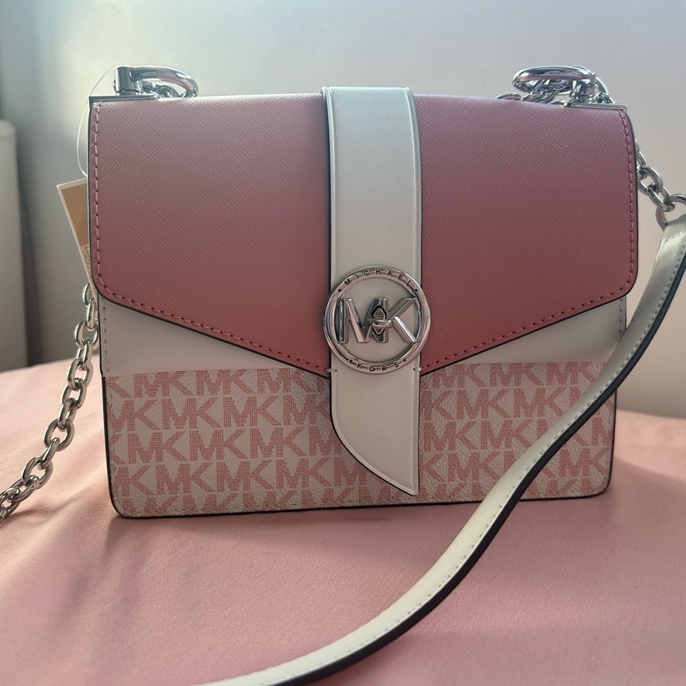 Greenwich Small Color-Block Logo and Saffiano Leather Crossbody Bag